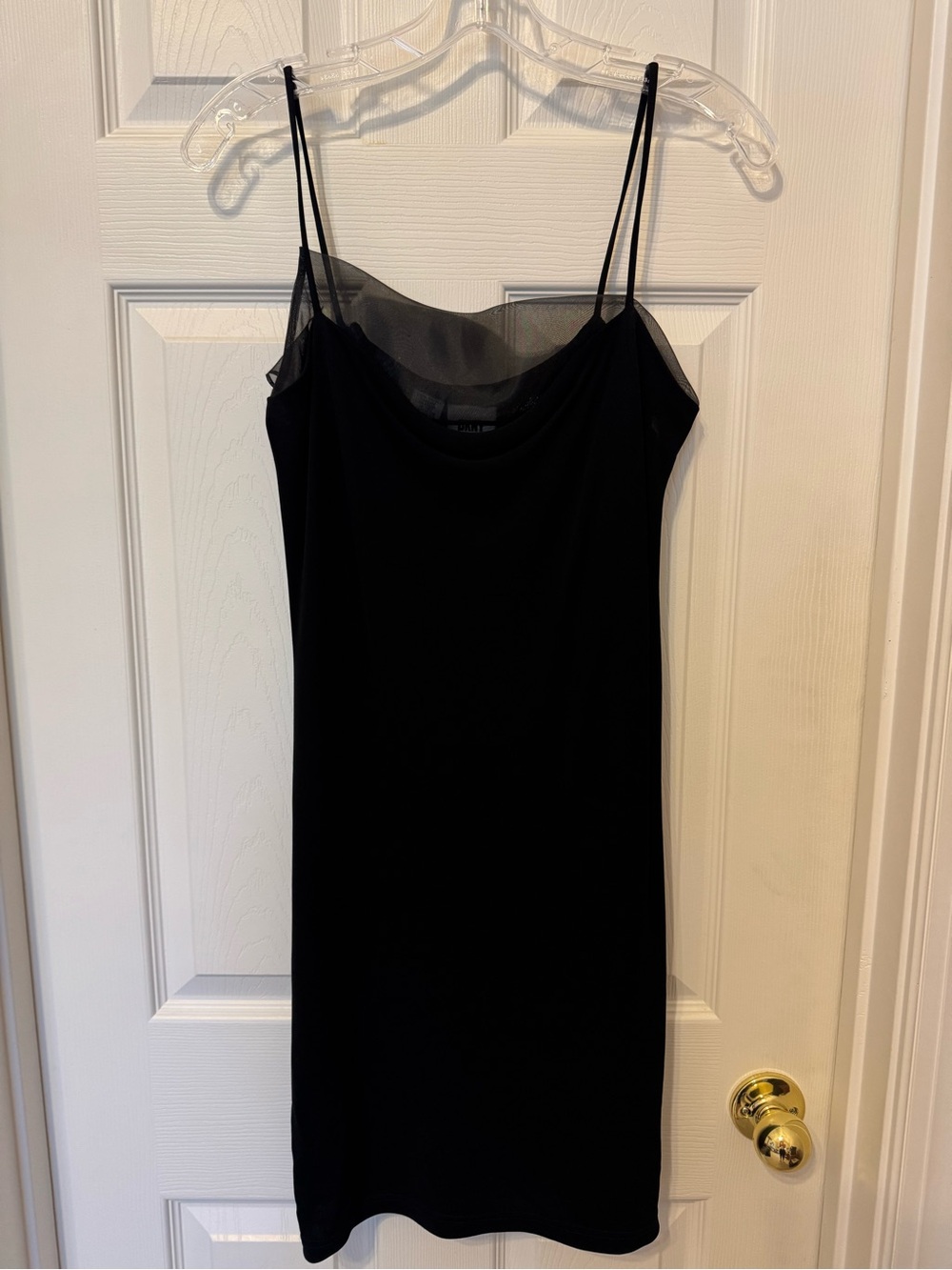 Dkny Black Slip Dress with Sheer Asymmetrical Neckline